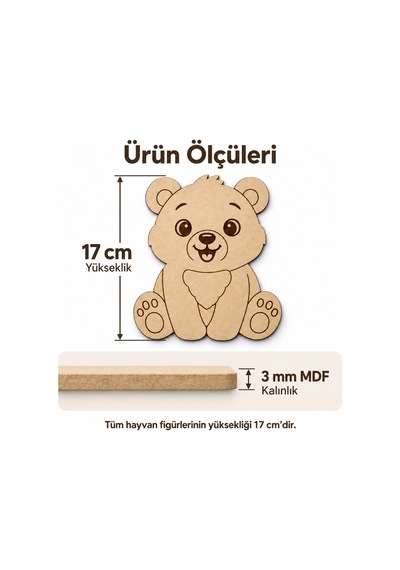 6 Lı Hayvan Figürlü Mdf Boyama Seti 17 Cm Sulu Boya Ve Fırça