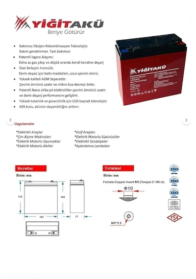 Akü 12v 24ah Jel Akü Tekli Paket 2026 Üretim Ebatları: 169x179x78mm