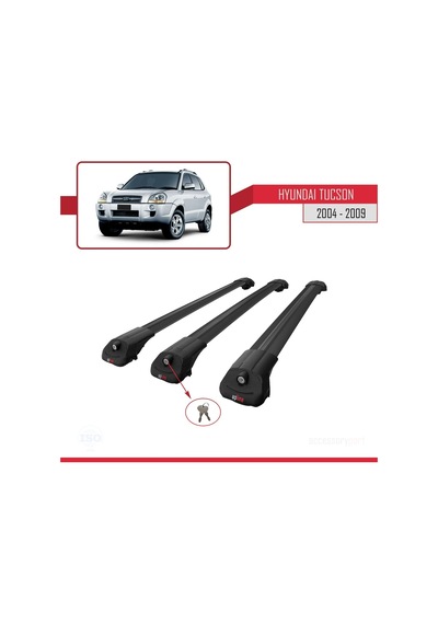 Hyundai Tucson Jm 2004-2009 Arası İle Uyumlu Ace-1 Ara Atkı Tavan Barı Siyah 3 Adet Bar