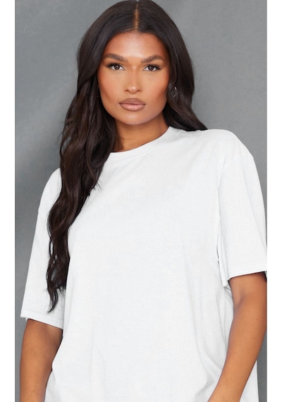 Düz Süprem T-shirt - Beyaz Oversize Bisiklet Yaka Kısa Kol Tişört Beyaz