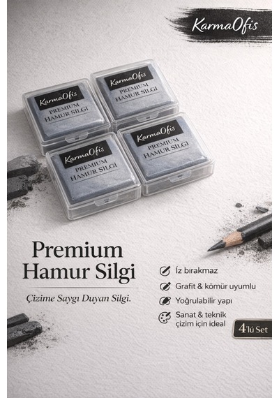 Premium Hamur Silgi 4 Lü Set İz Bırakmayan Yoğrulabilir Çizim Silgisi