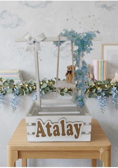Kişiye Özel İsimli Ahşap Bebek Kırk Sepeti + Salıncak ve Ayıcık Beyaz Çam Kasa - Kırk Sepeti - Bebek Kasası Kişiye Özel İsimli Ahşap Bebek Kırk Sepeti + Salıncak ve Ayıcık Beyaz Çam Kasa - Kırk Sepeti - Bebek Kasası