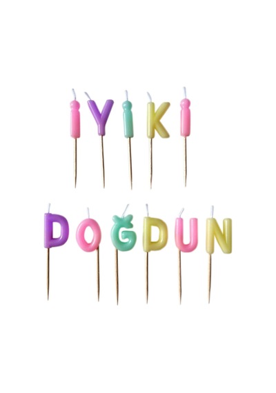 Çok Renkli Makaron İyi Ki Doğdun Mum Set Tüm Yaşlar