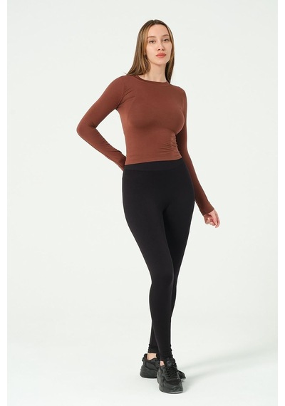 Yuvarlak Yaka Uzun Kollu Seamless Crop-1 Altın - Beyaz