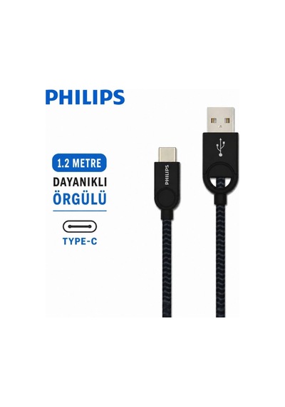 Philips Usb-a To Usb-c Kablo 1.2 Metre Dayanıklı Örgülü Hızlı Şarj Senkronizasyonlu Type-c Kablo