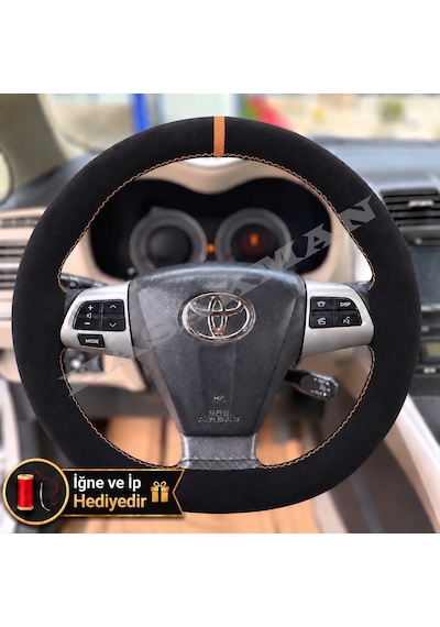 Toyota Corolla Fielder Dikme Direksiyon Kılıfı Full Alcantara Süet Taba Yüzük Ve Taba Dikiş 2004-2006 Siyah