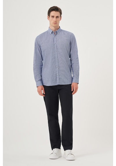 Morven Erkek Mavi Keten Trend Desenli Regular Fit Düğmeli Yaka Gömlek 25ys004027300 Mavi Mavi