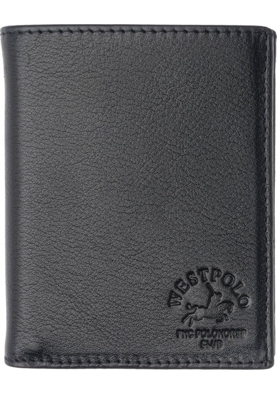 Westpolo Hakiki Deri Bozuk Para Ve Kart Bölmeli İçi Fermuarlı Erkek Cüzdanı - Siyah