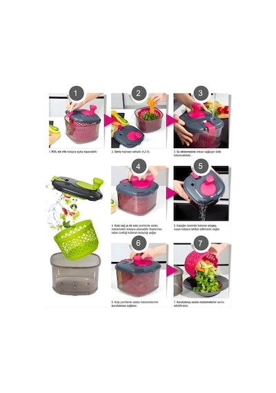 Flora Süzgeçli Manuel Salata Kurutucu 4,2 Litre, Sebze Meyve Marul Kıvırcık Yıkama Ve Süzme Sepeti Beyaz - Yeşil