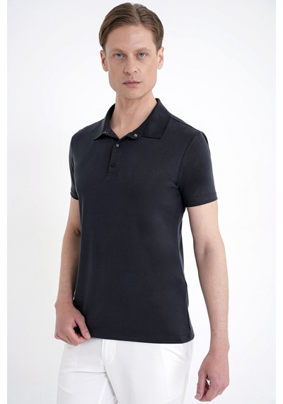 Efor Slim Fit Modal Kumaş Siyah Çıtçıtlı Polo Yaka Tişört Ts 923