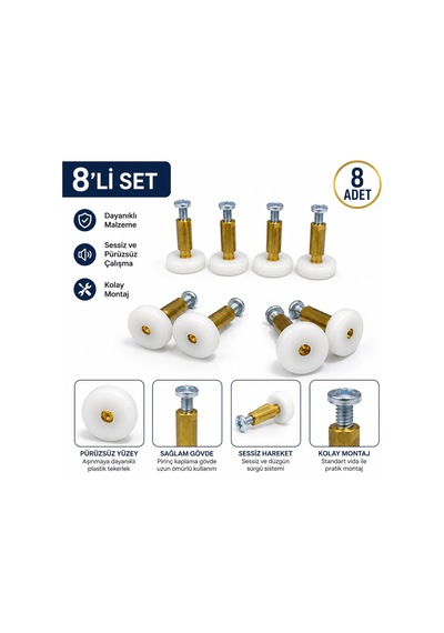 Ayrıntıshop Banyo Duşakabin Ve Cam Kabin Tekerleri, Çap 18mm, Boy 24mm, 8 Adet Açık Siyah