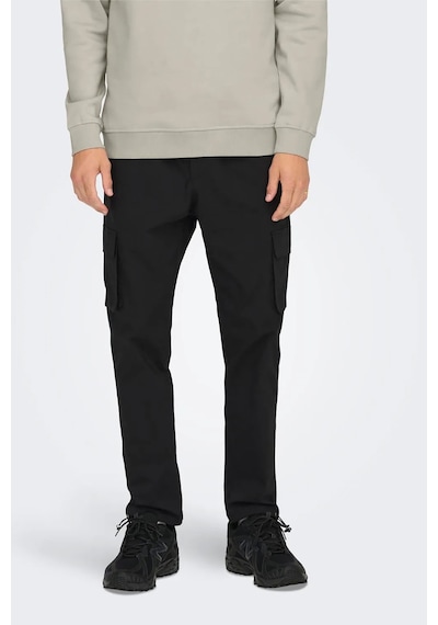 Only & Sons Erkek Onscommon Slim Fit Beli Lastikli Ve Bağlamalı Pamuklu Kargo Pantolon 22029750 Siyah Siyah