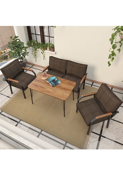 Mygusi Hayal Balkon, Bahçe, Cafe, Teras - Metal Kanepe Koltuk Takımı - 2+1+1 Masali Kahve