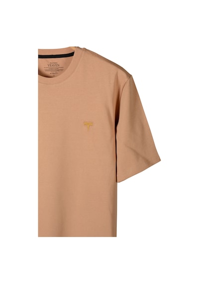 Bej Oversize Bisiklet Yaka Nakış Detaylı T-shirt Bej
