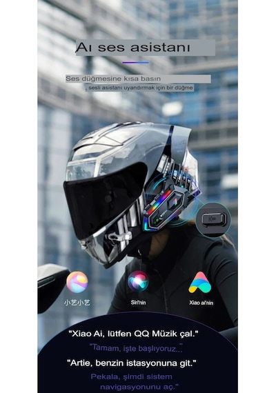 2 Intercom Bağlantılı Rgb Işıklı Bluetooth Motosiklet Kask Kulaklık Bt5.3 Stereo Su Geçirmez