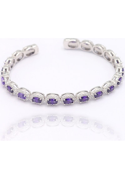 Tam Sıra Ametist Ve Zirkon Taşlı Oval Model 925 Ayar Gümüş Kadın Bilezik 201025794 Çok Renkli