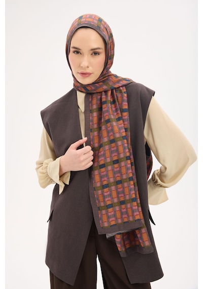 Silk Home Urban Hours Blok Desen Koyu Antrasit Mayda Şal 190x70 Çok Renkli