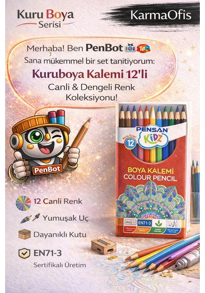 Kuruboya Kalemi 12 Li Canlı Renkler, Yumuşak Uç, Okul Ve Ödev İçin İdeal Kuru Boya Seti Beyaz