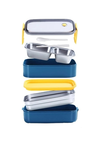 Vagonlife Beslenme Kutusu İki Katlı - Paslanmaz Çelik - 1400ml Kaşık Ve Çatal Lunch Box Lacivert Genel