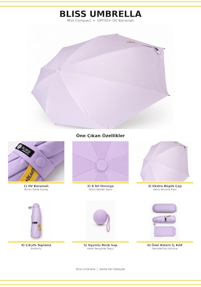 Bliss Umbrella Kapsül Şemsiye - Uv Korumalı Güneş Şemsiyesi Mor