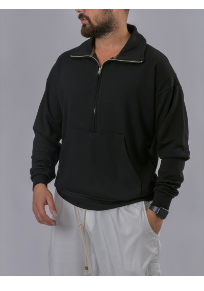 Cocopelli Fermuarlı Polo Yaka Siyah Erkek Sweatshirt Coc3521