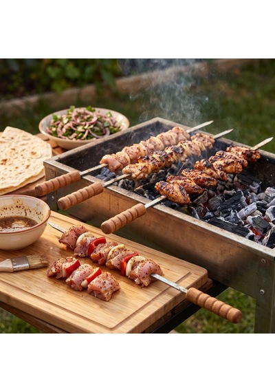 Tavuk Şişi Dar Yassı Metal 50 Cm Mangal Gereci Et Aksesuarı Ocak Başı