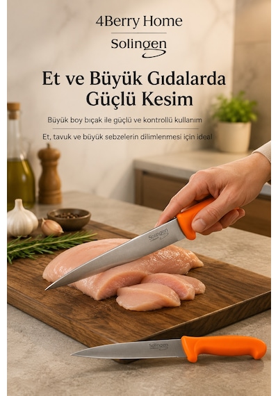 Solingen 2 Li Paslanmaz Çelik Mutfak Bıçağı Seti Et, Meyve Ve Sebze Bıçağı Turuncu