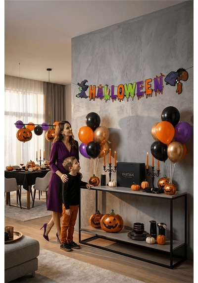 Halloween Cadı Şapkalı ''halloween'' Yazılı Banner - 2,70 Metre Cadılar Bayramı Kutlama Çok Renkli