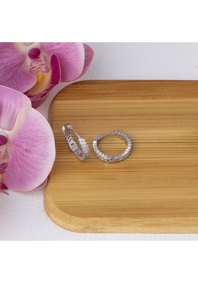 20 Mm Çapraz Baget Zirkon Taşlı 925 Gümüş Kadın Halka Küpe Gümüş