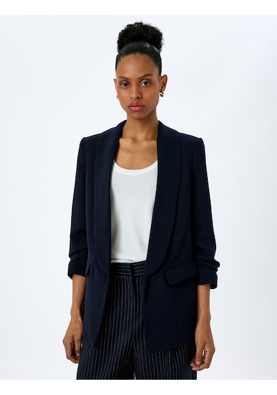 Koton Drape Detaylı 3/4 Uzun Kollu Blazer Ceket Lacivert 5sak50020uw Lacivert