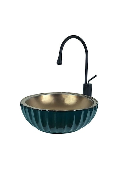 40 Cm Yeşil Bronz Tezgah Üstü Lavabo Renkli