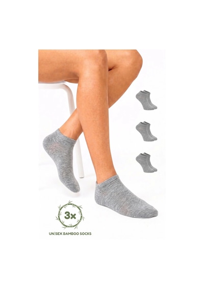 Saysez Sezline Bambu Patik Düz Basic Unisex Çorap Ekonomik 3'lü Paket Gri