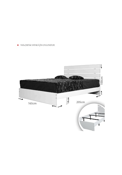 Pasifichome Huga Çift Kişilik Beyaz Karyola 160Cm /160X200 Başlıklı Karyola