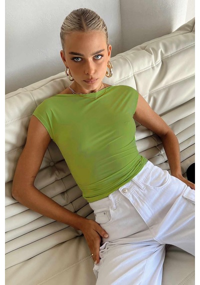 Madmext Yeşil Sırt Dekolteli Crop Kadın Bluz Mg1851 Yeşil