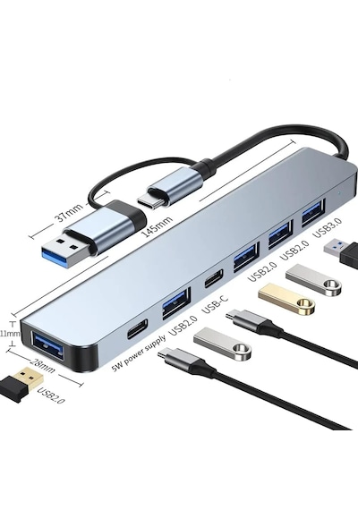 Type-c Adaptör 7in1 Usb 3.0 & 2.0 Hub Type-c Çoklayıcı Dönüştürücü Hızlı Şarj Destekli