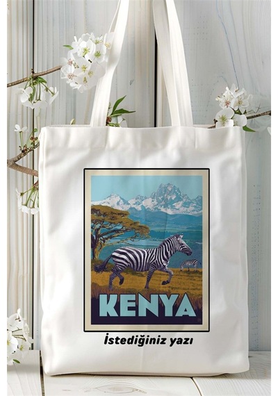Art Hediye Kenya Baskılı Bez Çanta Omuz Çantası Kişiye Özel Desen Çok Renkli
