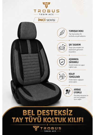 Nissan Note 2006-2012 Uyumlu İnci Serisi Füme Siyah Oto Koltuk Kılıfı