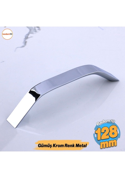 Şahin Krom Gümüş Metal Kulp 128 Mm 12.8 Cm Mobilya Çekmece Mutfak Dolabı Dolap Kulpları Kulbu Kulpu Krom