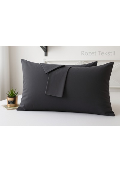 Antrasit Pamuk Kumaş Kapaklı Yastık Kılıfı 2 Adet 50 X 70 Cm