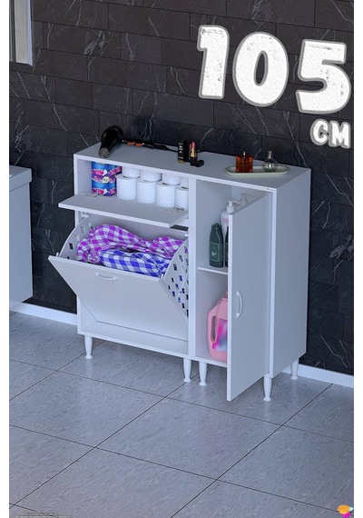 Luna 105 Cm Modüler Çamaşır Sepetli Banyo Dolabı Ve Mutfak Kiler Dolabı Beyaz 65+40 X97x32 Cm Luna 105 Cm Modüler Çamaşır Sepetli Banyo Dolabı Ve Mutfak Kiler Dolabı Beyaz 65+40 X97x32 Cm