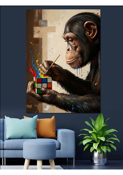 Ahşap Tablo Rubik Küp Karizmatik Maymun Figürü