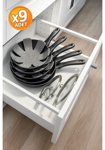 9 Adet Tava,tencere Ve Bor Cam Koruyucu Düzenleyici Çizdirmez Elyaf Keçe 30x30 Antrasit