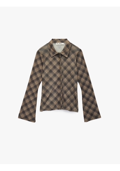 Koton Düğmeli Gömlek Yaka Uzun Kollu Slim Fit Hırka Haki Ekose 6wal90044ık Haki