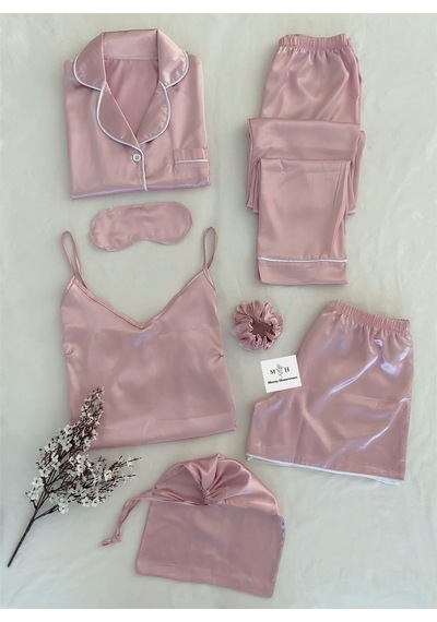 Mh Moony Homewears 7 Parça Soft Pudra Saten Çeyiz Set Pudra Pembe