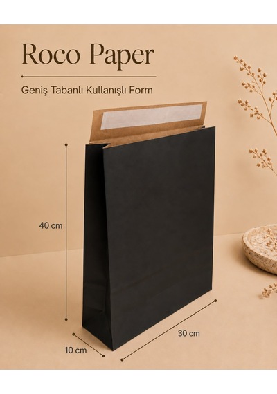 Yapışkan Bantlı Kraft Kese Kağıdı, Siyah Renk, 30x40x10 Cm - 24'lü Paket, Hediye Ve Kargo Zarfı