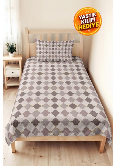 Gri Geometrik Modern Genç Odası Tek Kişilik Pike Takımı-vizon Ekru 160x220 Cm Kapitone Yatak Örtüsü Mahmur Kül Melodisi