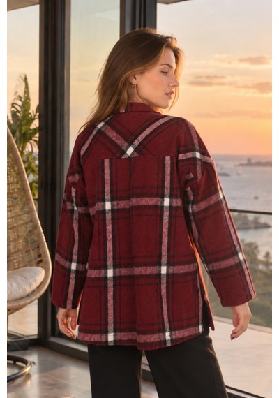 Armonika Kadın Bordo Erkek Yaka Yanları Yırtmaçlı Oversize Ceket Arm-26k001009