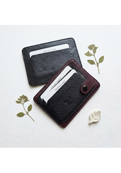 Passtell %100 Hakiki Deri Trend Model Minimalist Unisex Kredi Kartlık Ve Cüzdan Ebatlar 11,5 Cm /8,5 Cm Siyah - Bordo