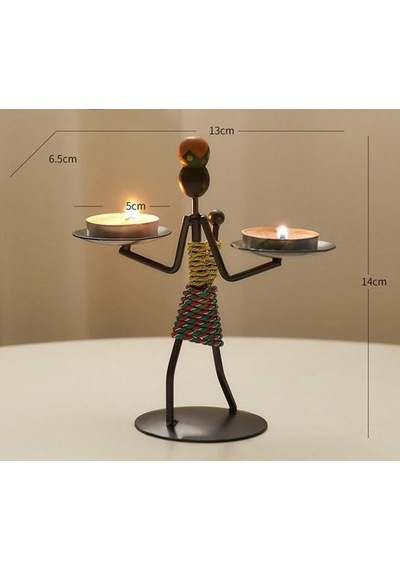 Sume Kadın Figürlü Metal Ferforje Tealight Mumluk Ev Dekoru Süs El Üstünde Mumluk Açık Altın