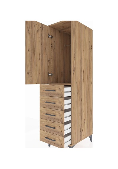 Kronos Dolap Tek Raflı 5 Çekmeceli Tek Askılı 44x59x182 Çam-çam Çam